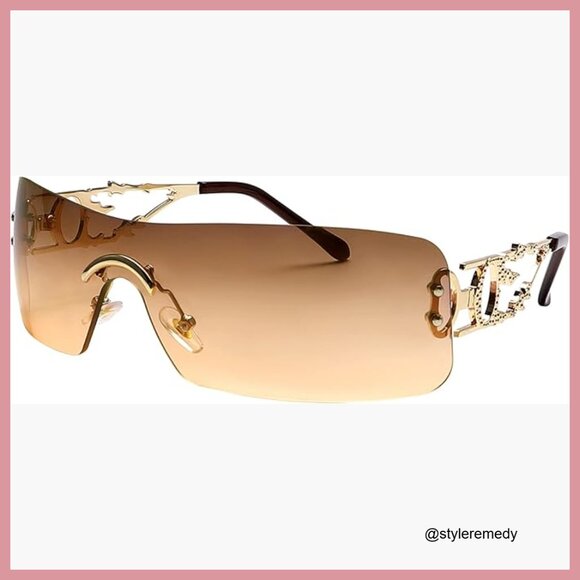 Rimless Y2K Sunglasses Metal Frame Flame Design UV400 Protection Unisex main image 6